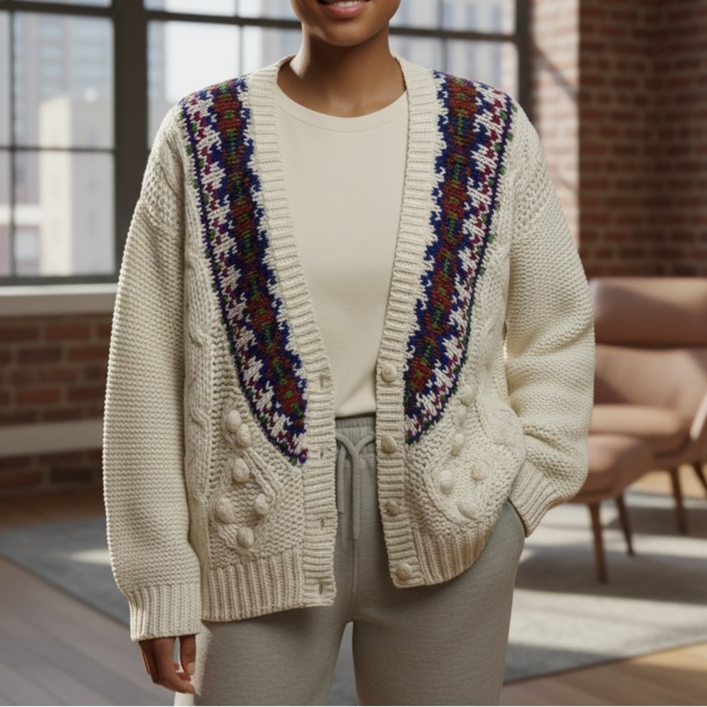CC HUGHES Vintage Collegiate Button Up Sweater Knit Cardigan Women's L